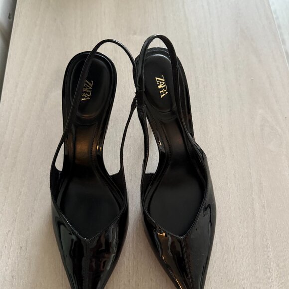 ZARA Black Patent Slingback Heels – Size 37 - Picture 3 of 9